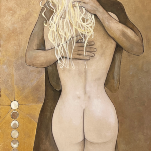Painting of a man and woman hugging naked